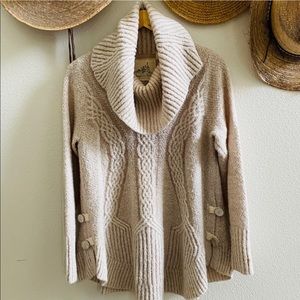 Angel of north Anthropologie cowl neck wool cable knit sweater L